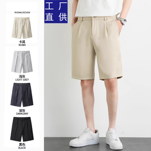 夏季日系文艺风西装短裤男士，垂感时尚五分裤男宽松休闲黑色西裤薄