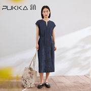 蒲pukka2024春夏季天丝，亚麻新中式小v领显瘦连衣裙