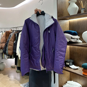 紫色户外两面穿连帽，冲锋衣女秋冬十三行女装，山系棉服运动外套