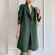 双面羊绒大衣绿色，2023年秋冬100%羊毛大衣中长款羊毛，呢子外套