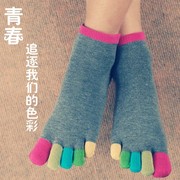 彩色短筒五趾袜可爱五指袜女纯棉薄，春秋季全棉情侣脚趾袜分趾袜