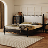 法式复古床中古黑色极简1.8米美式轻奢床实木双人主卧家具软包床