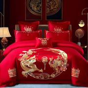新婚庆(新婚庆)大红色四件套天，丝棉绣花被套，结婚礼家纺床上用品1.51.8床