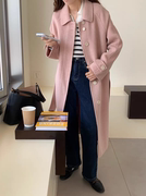 粉色双面羊绒大衣女系带中长款2023秋冬韩版双面呢宽松外套