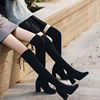 靴子女2023秋冬黑色高跟，过膝长靴高筒靴粗跟长筒靴，瘦腿弹力靴