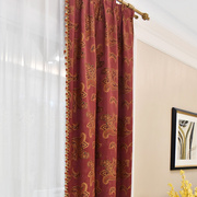 圣奇尼丝麻提花高端美式复古枣红色双面婚房卧室窗帘窗幔成品定制