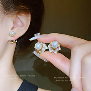 真金电镀银针锆石珍珠耳环，法式高级感耳钉小众轻奢耳饰女
