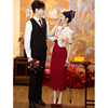 新中式旗袍订婚礼服2024敬酒服新娘红色套装衣服小个子回门服
