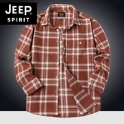 jeep吉普纯棉男士长袖衬衫中年休闲春秋，款全棉格子衬衣外套爸爸装