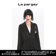 lapargay纳帕佳春季女装黑色，上衣休闲长袖，假两件短外套西装潮