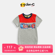 clan-c韩版潮牌经典双色拼接个性舒适全棉男宝宝短裤T恤上衣