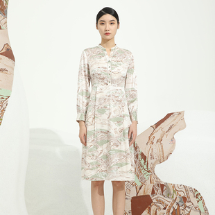 戴布拉芬品牌春季衬衫式小立领时尚高端大气小众设计连衣裙