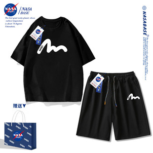 NASA联名夏季短袖套装男2023纯棉夏装t恤休闲运动短裤五分裤
