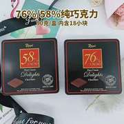 韩国进口皇室76%58%纯巧克力，18小块入90g*10盒组