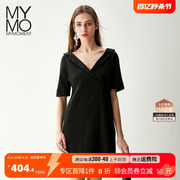 mymo短袖连衣裙e2l201l朗黛夏季休闲v领直身显瘦小黑裙