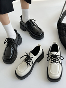 厚底黑色小皮鞋女英伦风，2023春季日系jk鞋子复古系带粗跟单鞋