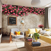 电视背景墙壁i纸复古风大型y壁画蔷薇壁纸，奶蛋糕店咖啡厅墙布