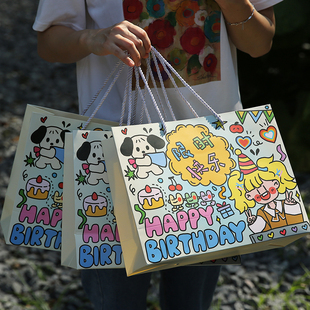 生日快乐涂鸦袋大号创意袋子，礼袋手提袋礼物，袋包装盒纸袋ins