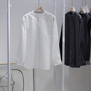 原创设计黑白色休闲立领，衬衫女款单排扣长袖，洋气小衫百搭上衣大码
