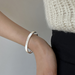 s925纯银竖纹手镯法式vintage风手工首饰时尚，简约齿轮个性银手环