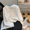 法式灯笼袖蕾丝衬衫，女2023秋装镂空刺绣，短款衬衣气质长袖