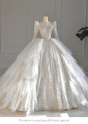 新娘孕妇主婚纱2023重工法式高级修身显瘦绑带长袖大拖尾婚纱