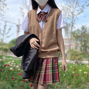 JK制服裙毛衣套装针织开衫马甲背心外套秋紘爱纪州茶色百搭学院风