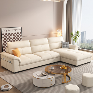 奶油风布艺沙发猫抓绒布网，红北欧客厅中小户型，现代简约沙发组合