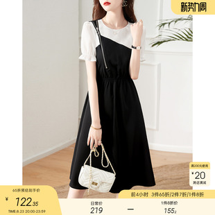 XWI/欣未荷叶袖连衣裙女2023年夏季优雅气质显瘦减龄短袖裙子
