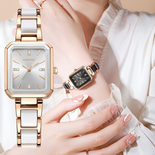 女士手表方形，合金镶钻时尚，防水手表陶瓷表带