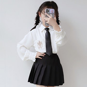 女童春装长袖白衬衫中大童jk制服雪纺宽松公主衬衣设计感上衣新款