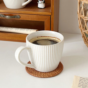 穆尼 日式简约竖纹咖啡杯窑变釉陶瓷早餐杯家用水杯牛奶杯马克杯