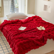 拉舍尔毛毯双层羊绒毯，加厚被子结婚庆大红毯子，珊瑚绒双人12斤保暖
