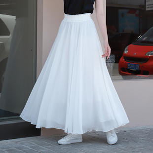 白色雪纺裙子半身裙女夏显瘦半截下半身，白裙小个子半裙仙女裙长裙