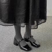 欧美高跟鞋女2024年春季黑色，粗跟复古法式玛丽珍单鞋小皮鞋子