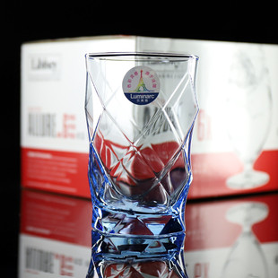 乐美雅璀璨蓝色透明玻璃杯耐热泡茶杯钻石棱形纹威士忌杯厚底酒杯