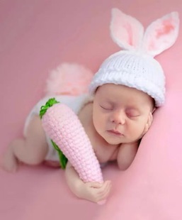 小兔子宝宝服装帽子兔年摄影衣服新生儿满月百天拍照胡萝卜服饰