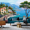欧式8d壁画5d地中海油画，风景壁纸客厅沙发，电视背景墙纸3d影视墙布