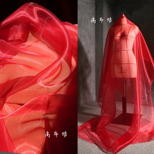 中国红水晶纱透视纯色，欧根纱礼服婚纱婚庆，摄影diy服装设计师面料