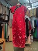 赔钱甩货不退换格格中式复古开叉修身大红色提花丝锻连衣裙旗袍。