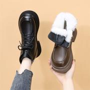 真皮马丁靴女2023冬季英伦，风时尚厚底短靴，羊毛雪地靴加绒加厚