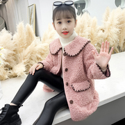 女童外套秋冬季2024韩版儿童洋气毛毛衣(毛毛衣，)小女孩时髦大衣中长款