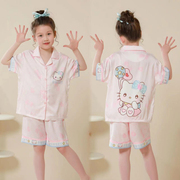女童睡衣短袖夏季儿童HelloKitty衣服凯蒂猫童装小孩子冰丝薄夏装