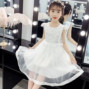 夏季韩版舞蹈演出服白色连衣裙公主女童超仙蓬蓬纱裙生日伴娘礼服