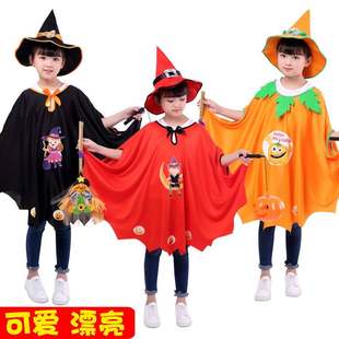 （万圣节儿童披风斗篷女童表演出服装魔法师女巫婆斗蓬套装南瓜披