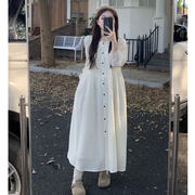 大码法式长袖白色连衣裙春季2024女装胖mm裙子，仙女超仙森系