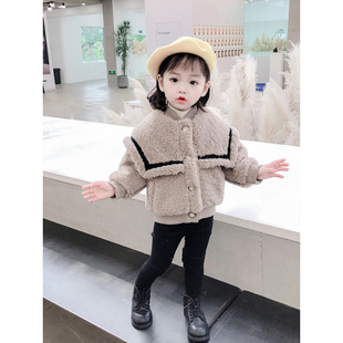 韩国女童羊羔毛外套2021韩版洋气儿童时髦上衣加厚秋冬装棉服