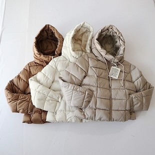 冬季女长袖棉服外套连帽拉链修身纯色时尚，百搭通勤短款棉衣c9