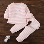 婴儿冬季保暖套装0-12个月男女童，宝宝三层夹棉偏襟上衣厚款开裆裤
