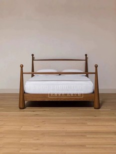 美式复古全实木床儿童软靠床侘寂风格民宿橡木1.8双人床可定制